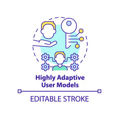 Highly adaptive user models concept icon. Human-computer interaction abstract idea thin line illustration. User modeling. Isolated outline drawing. Editable stroke. Arial, Myriad Pro-Bold fonts used