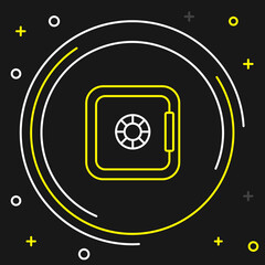 Line Safe icon isolated on black background. The door safe a bank vault with a combination lock. Reliable Data Protection. Colorful outline concept. Vector