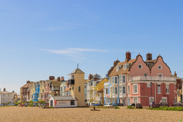 View of the buildings on Aldeburgh seafront. Aldeburgh, Suffolk. UK