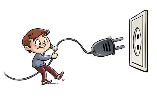 Children's illustration of a boy unplugging a plug