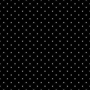 Mini white rhombuses tessellation on black background. Seamless surface pattern design with diamonds ornament. Checkered wallpaper. Mosaic motif. Digital paper for textile print, page fill. Vector art