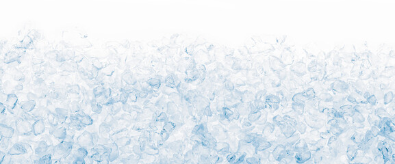 Wide ice cubes background. Crushed ice heap, isolated on white background.