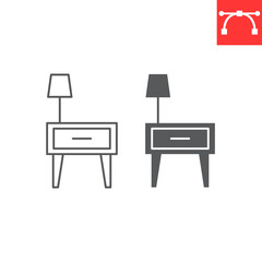 Bedside table line and glyph icon, furniture and interior, nightstand vector icon, vector graphics, editable stroke outline sign, eps 10.