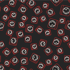 Line Worldwide icon isolated seamless pattern on black background. Pin on globe. Vector