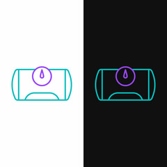 Line Gas tank for vehicle icon isolated on white and black background. Gas tanks are installed in a car. Colorful outline concept. Vector