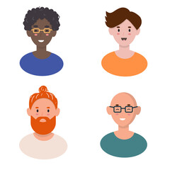 Fototapeta premium Set of male people avatars. Diverse group of men in various ages, skin colors, nationalities. Faceless portraits.