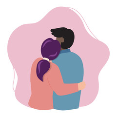 A man and a woman are hugging. Support concept. Help and compassion, depression illustration. Family crisis.