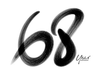 68 Years Anniversary Celebration Vector Template, 68 Years  logo design, 68th birthday, Black Lettering Numbers brush drawing hand drawn sketch, number logo design vector illustration