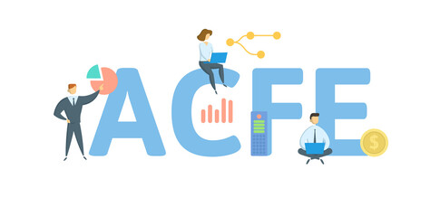 ACFE, Association of Certified Fraud Examiners. Concept with keyword, people and icons. Flat vector illustration. Isolated on white.