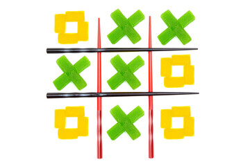 Tic-tac-toe composition made from jelly candies