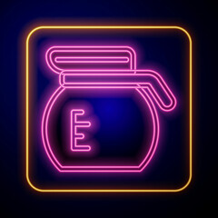 Glowing neon Coffee pot icon isolated on black background. Vector