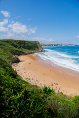 Beatiful ocean coast in summer day. Spain, suburb of Suances, summer day in the Province of Cantabria, it is photographed from Playa de Los Locos
