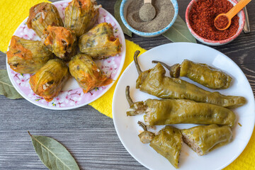 Traditional Turkish foods; Stuffed pepper (Turkish name; biber dolmasi)