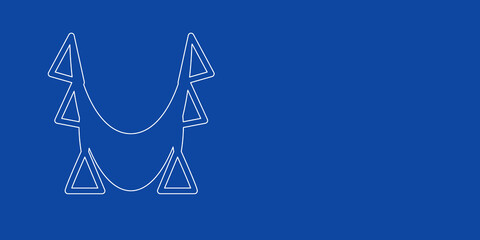 A large white outline yoga hammock symbol on the left. Designed as thin white lines. Vector illustration on blue background