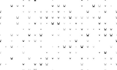 Seamless background pattern of evenly spaced black yoga hammock symbols of different sizes and opacity. Vector illustration on white background