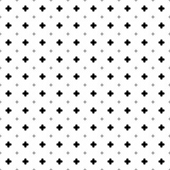 Square seamless background pattern from geometric shapes are different sizes and opacity. The pattern is evenly filled with black quatrefoil symbols. Vector illustration on white background