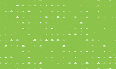 Seamless background pattern of evenly spaced white cloche symbols of different sizes and opacity. Vector illustration on light green background with stars