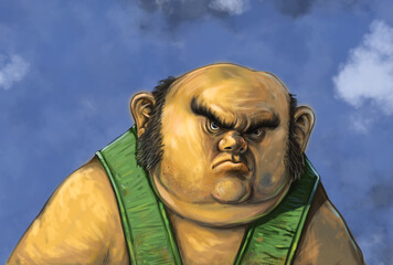 Portrait of an evil troll. Gogantic ogre head illustration. Fantasy drawing.