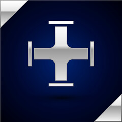 Silver Industry metallic pipe icon isolated on dark blue background. Plumbing pipeline parts of different shapes. Vector