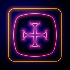 Fototapeta premium Glowing neon Crusade icon isolated on black background. Vector