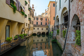 Fototapeta na wymiar Canal in Treviso city, Italy.