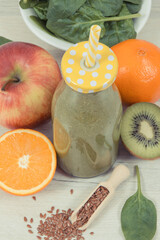 Freshly blended coctail from natural fruits and vegetables, healthy nutrition concept