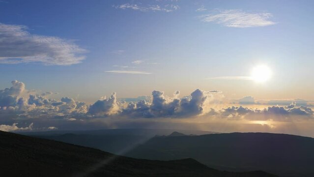 Panorama of Reunion Island moutains during sunrise seen from the Piton Maido. High quality 4k footage