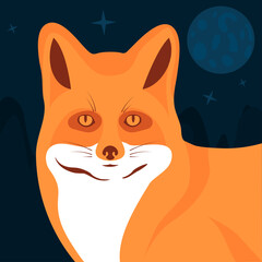 Graphic color portrait of a Fox's head on a dark background
