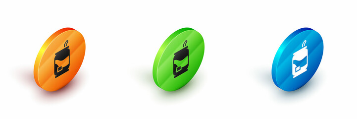 Isometric Soda can icon isolated on white background. Circle button. Vector
