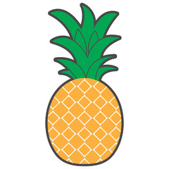 Isolated pineapple. Vector simple pineapple. Tropical yellow fruit, juicy delicious pineapple.