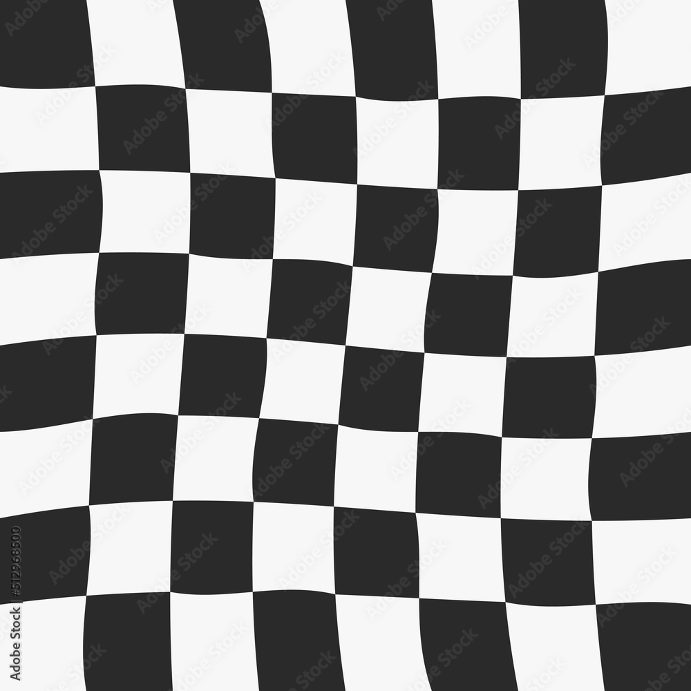 Poster Racing flag in the form of a pattern. Vector repeating pattern, slightly wavy and swirling. Racing black white flag pattern.