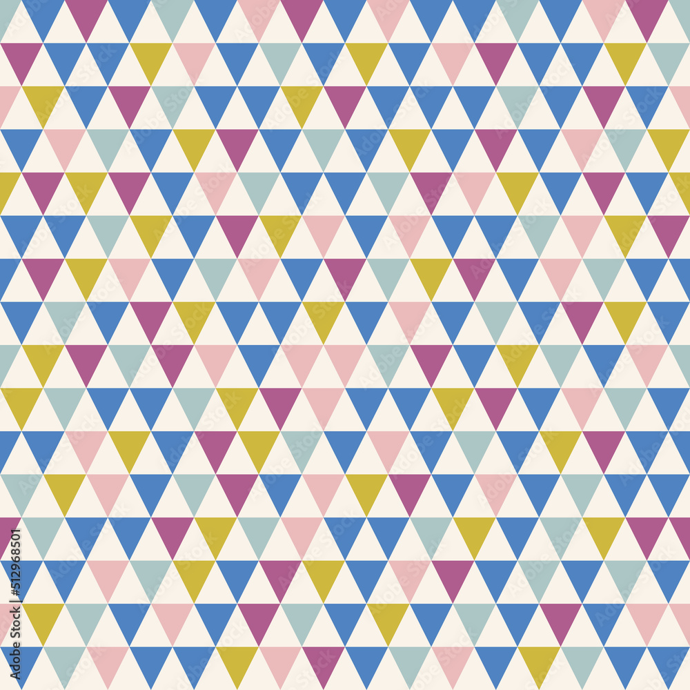 Poster Colored triangles in a seamless pattern. Vector simple pattern with repeating triangles.