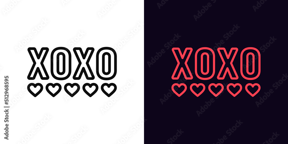 Wall mural outline xoxo icon, with editable stroke. xoxo text with hearts, love pictogram. hugs and kisses slog