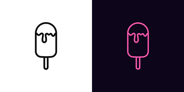 Outline popsicle icon, with editable stroke. Ice cream with stick, eskimo pie pictogram. Popsicle ice cream