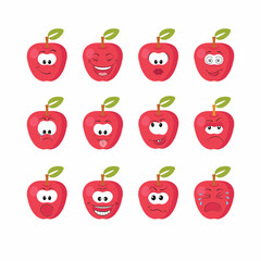 Red apple with kawaii eyes. Flat design vector illustration of red apple 
on white background.
