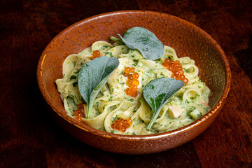 macaroni stuffed with salmon caviar