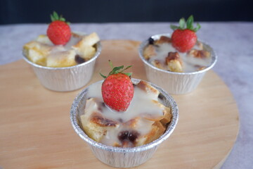 Homemade strawberry shortcake. Strawberry Shortcake Individual Serving Portion. selective focus blurry background