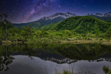 乗鞍高原・まいめの池周辺のさわやかな6月の夜の風景