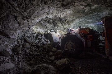 Underground equipment. Special load vehicle for mines and tunnels.