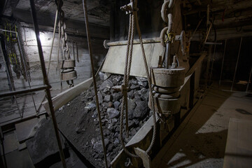 Jaw crusher in iron ore mine.