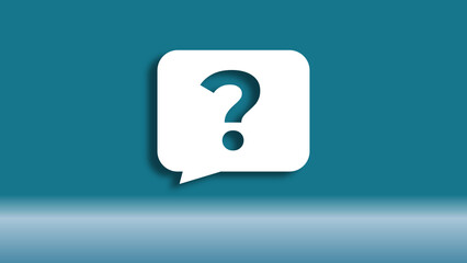 Question Mark speech bubble isolated on blue gradient background. 3D Rendering