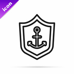 Black line Anchor inside shield icon isolated on white background. Vector