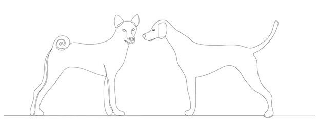 dogs drawing in one continuous line, isolated, vector
