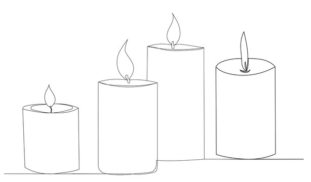 candles drawing in one continuous line, isolated, vector