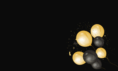 black background with balloons in bottom corner