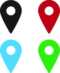 Location icon set vector in black, red , blue and green colors