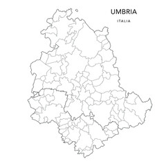 Vector Map of the Geopolitical Subdivisions of the Region of Umbria with Provinces and Municipalities (Comuni) as of 2022 - Italy