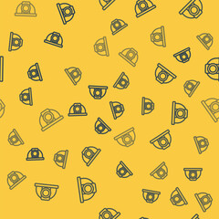Blue line Worker safety helmet icon isolated seamless pattern on yellow background. Vector