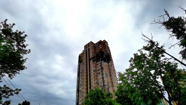 Civilian building damaged following a Russian rocket attack