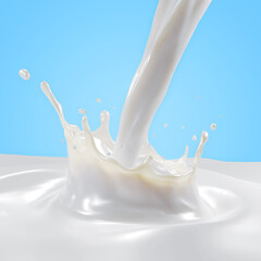 3D Rendering of Isolated Liquid Milk Splash with Swirling Ripple